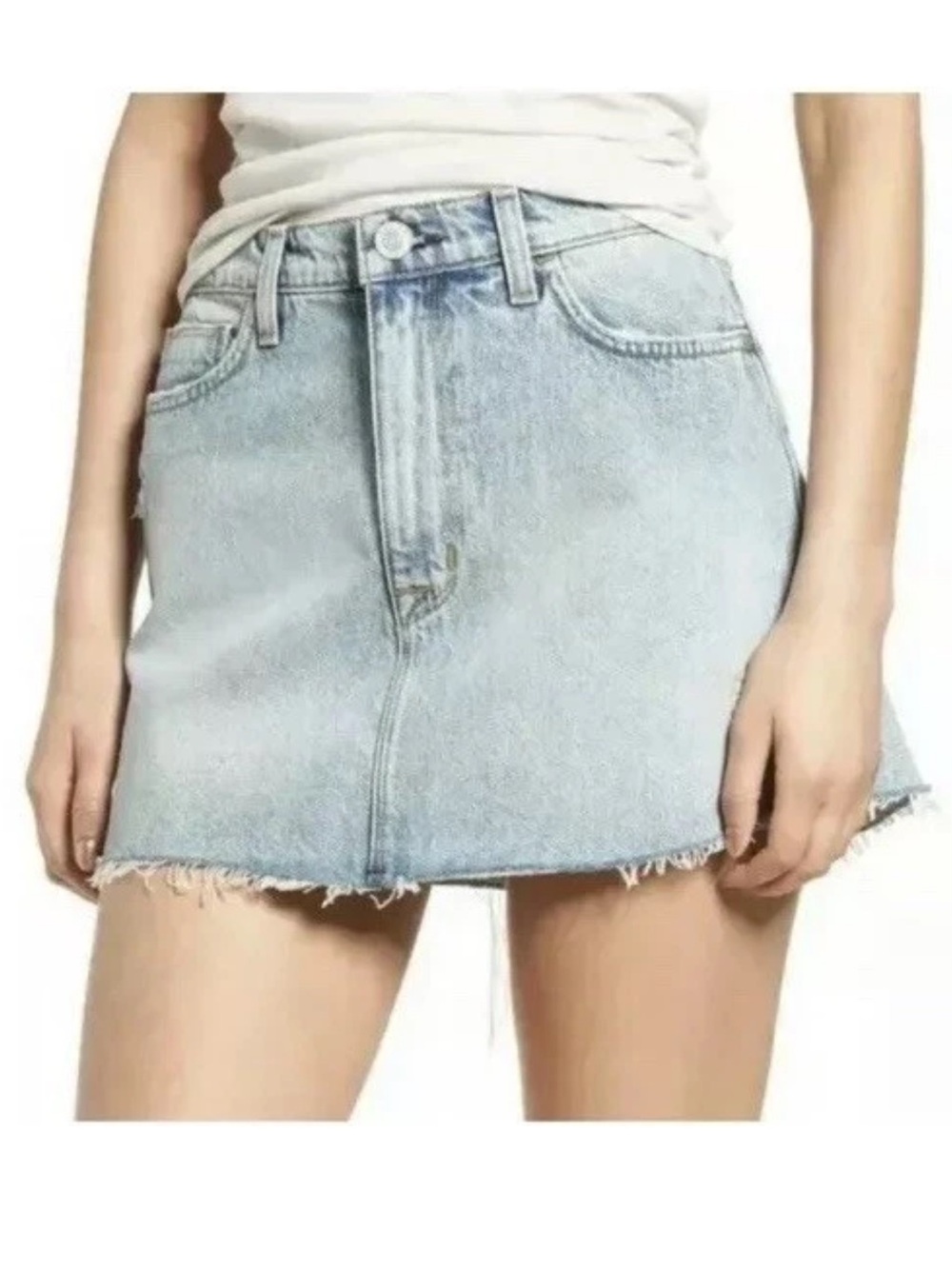 Hudson Vivid Distressed Denim Mini Skirt Light Wash Size 28